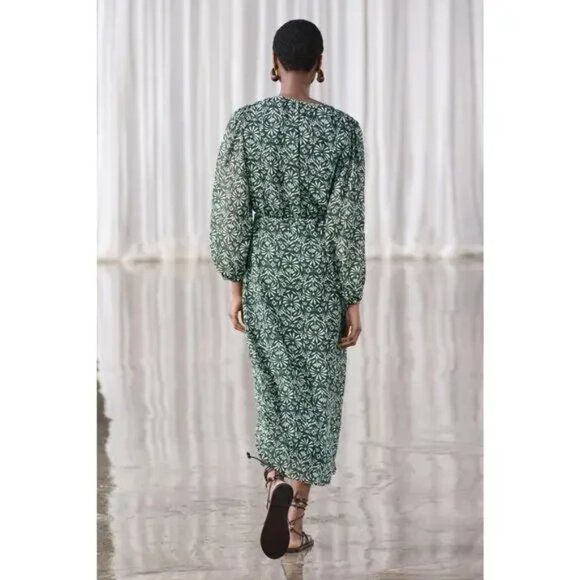 Zara ZW Collection Printed Floral Midi Dress | Green White | Size XS x-small - Picture 8 of 10